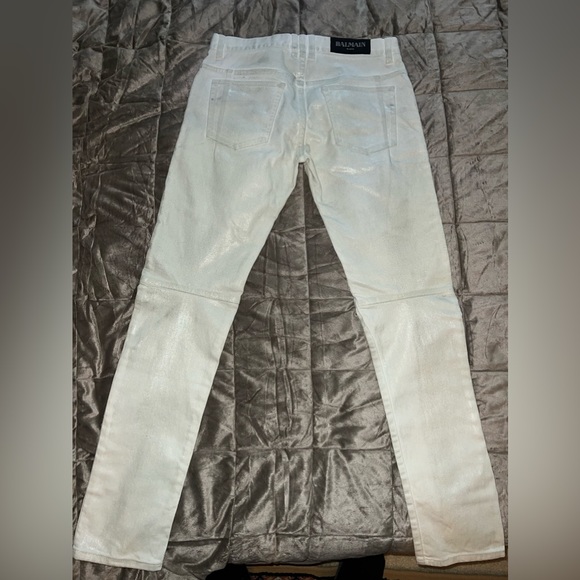 Balmain Reflective White Zipper Slim Jeans - Picture 3 of 8